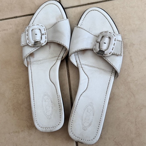 Tod's white leather sandals used, women's size 39, very soft