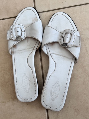 Tod's white leather sandals used, women's size 39, very soft