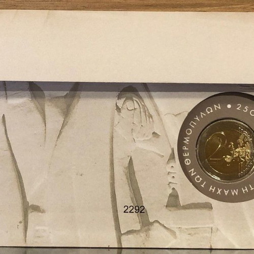 Commemorative folder with 2€ coin and stamps 2500 years Battle of Thermopylae 2020 new