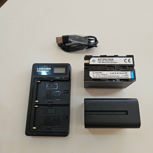 Sony NP-F970 battery set 2x 8800mAh with dual USB charger, LED indicator