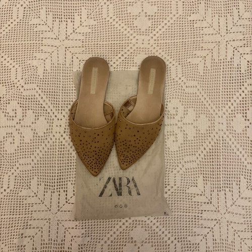 Zara mesh satin nude mules like new