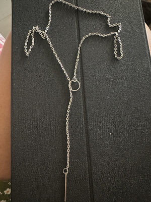 Silver minimalistic lariat Y-necklace with ring and bar