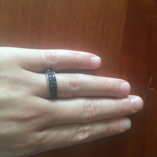 Ring faux black with rhinestones used