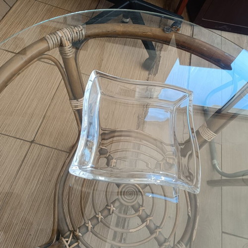 Glass decorative bowl, square design with wavy sides