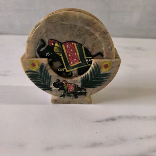 Marble coasters used with elephant painting from India