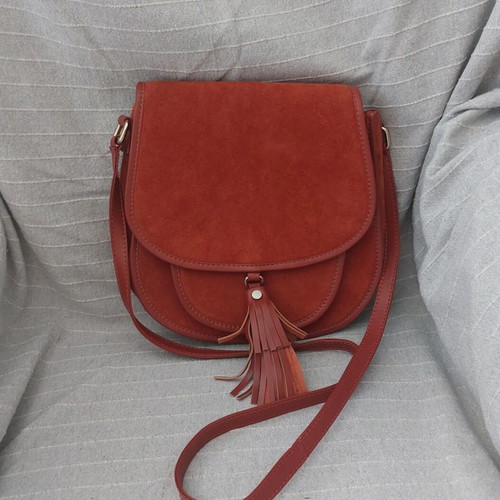 Asos leather shoulder bag, red-brown with tassel