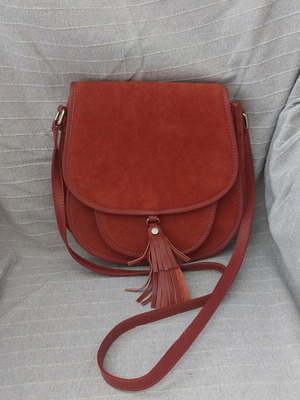 Asos leather shoulder bag, red-brown with tassel