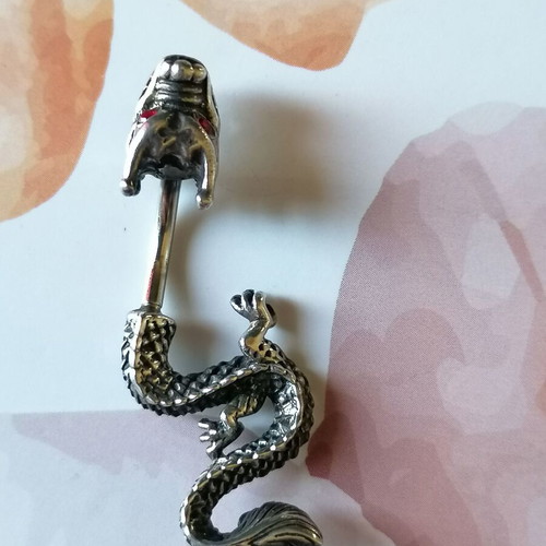 Dragon navel piercing earring with 925 silver and red zircon