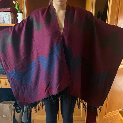 Cape-style coat new, blue and red, one size