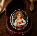 Fedoskino Russian Silver Brooch 1993 Signed Vintage Atelier used