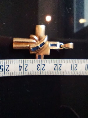 Χρυσός χειροποίητος σταυρός με φυσικά ζαφείρια σαν καινούργιος