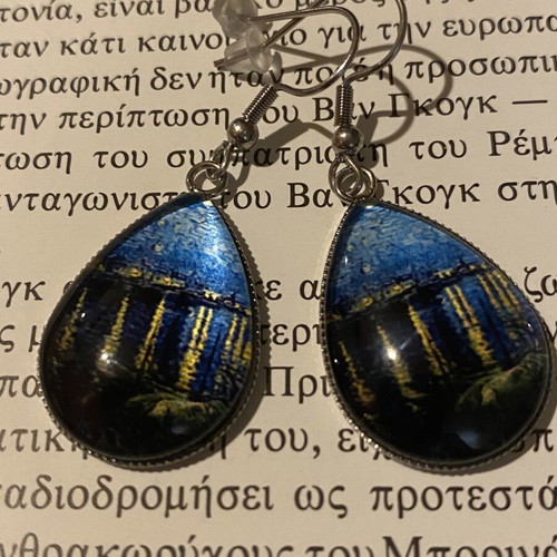 Starry Night Earrings Handmade Stainless Steel Blue Silver