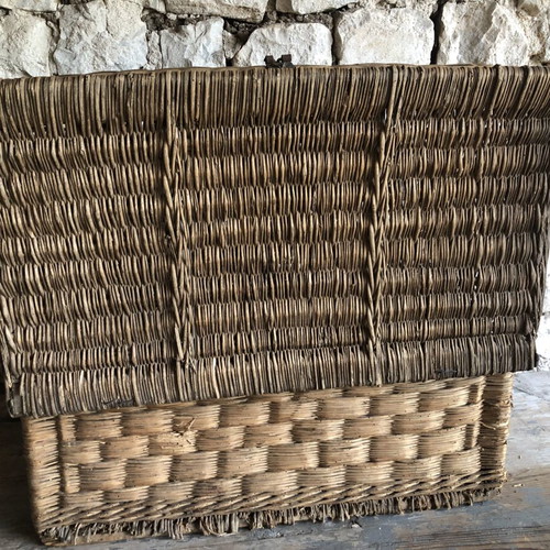 Vintage wicker chest used, rustic decor storage box