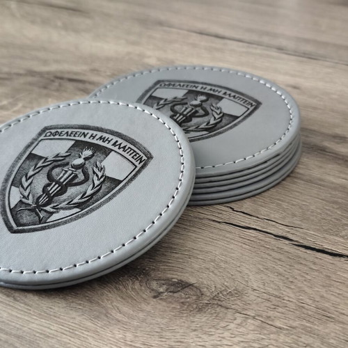 Coaster set 424 GSNE new, eco leather with emblem and motto