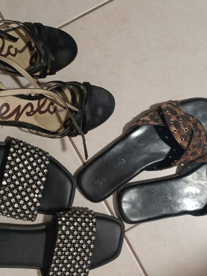 Three pairs of women's shoes size 37, Replay cork sandals and leopard slippers