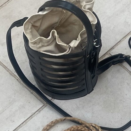 Basket bag black with long strap and integrated pouch like new