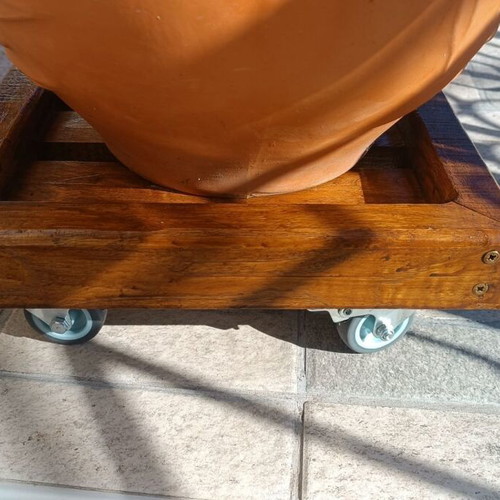 Wooden Chestnut Plant Pot Base 32x32cm with Optional Wheels
