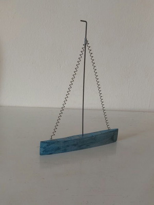 Decorative wooden boat with metal elements new