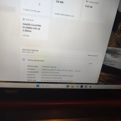 Acer Nitro 5 laptop like new, Intel Core i5, GTX 1050, 8GB RAM, 1TB SSD