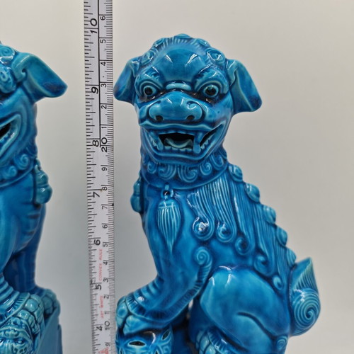 Vintage Chinese Turquoise Blue Porcelain Foo Dogs set used