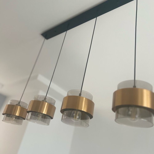 Nova Luce ceiling light set like new with smoked glass and gold
