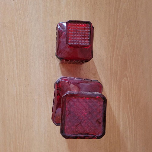 Decorative red glass pitchers and vases like new