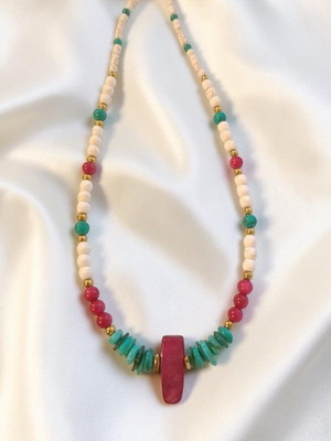 Necklace 6023 new handmade, pink and green