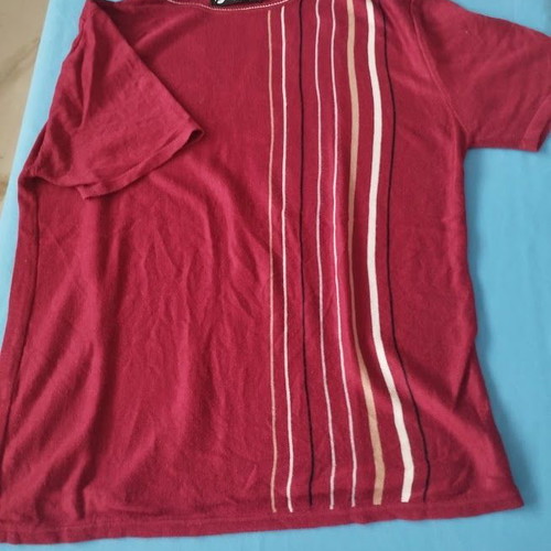 Fortunate Happy burgundy knit top with vertical stripes M/L like new