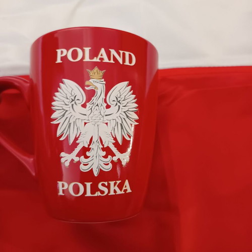 Poland memorabilia set, flag and mug new
