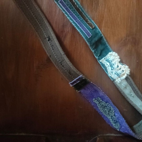 Patchwork fabric belt like new, multicolor, 110cm