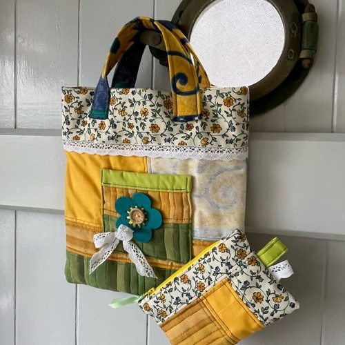 Tote bag and small purse for little girl new, yellow and green