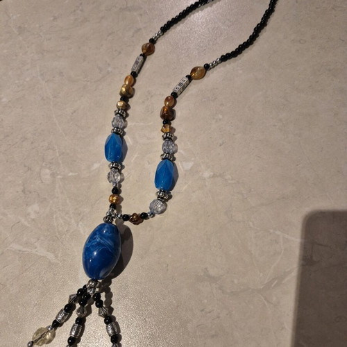 Boho Statement Necklace with Blue and Amber Details like new