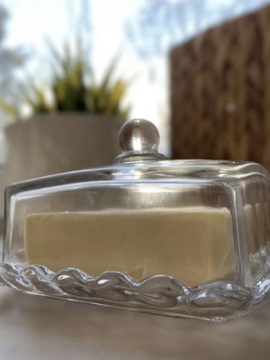 Glass butter dish new, German