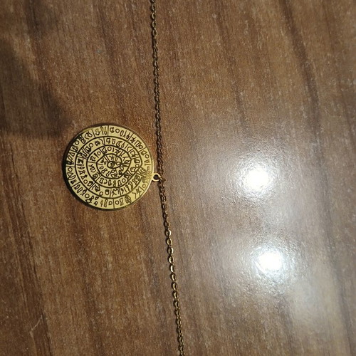 Phaistos Disc Necklace steel with gold-colored chain 43 cm new