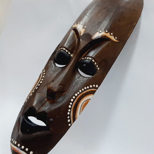 Large African hand-carved wooden mask, vintage 1990s
