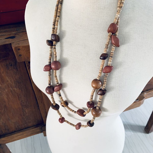 Handmade vintage necklace with wooden beads new