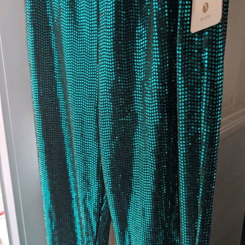 Shiny pants new with elastic waist, green