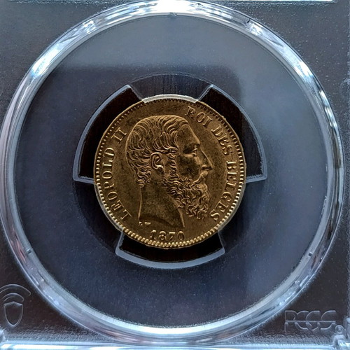 Gold Coin 20 Francs Belgium 1870 Leopold II like new