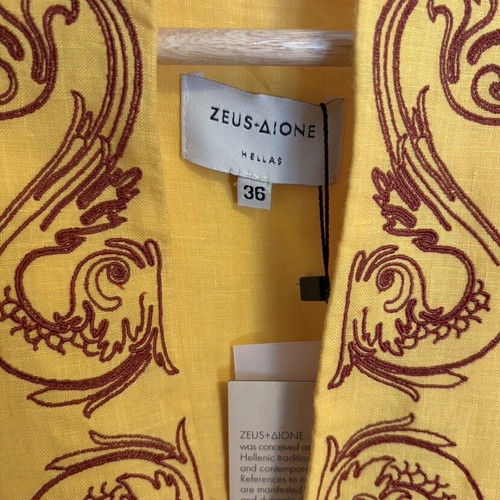 Achivada Sleeveless Embroidered Linen Caftan Yellow Zeus new