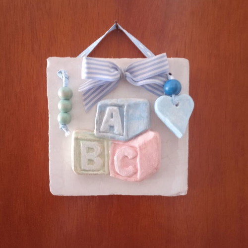 Handmade 3D Wall Decoration on Ceramic Tile for Newborn Boy