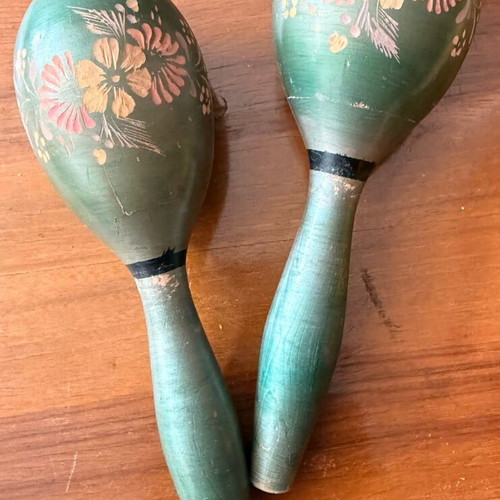Maracas handmade vintage used, wood, 20cm