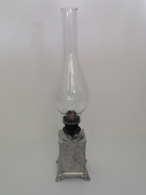 Antique oil lamp used, German early 20th century with metal base