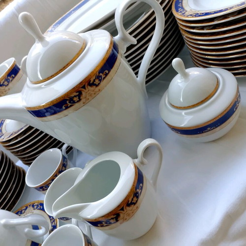 Apulum Fine Porcelain vintage serving set cobalt blue & gold, like new