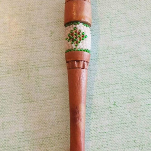 Vintage handmade wooden smoking pipe with beadwork like new