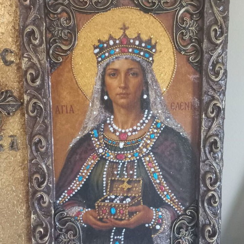 Handmade religious icon on wood Saint Constantine and Saint Helen 47×32 cm new