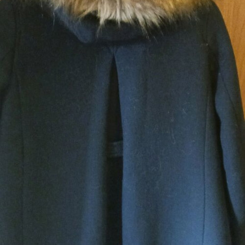 Wool coat Zara like new, blue with hood and detachable fur