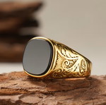 Men's classic stylish ring with black stone, new