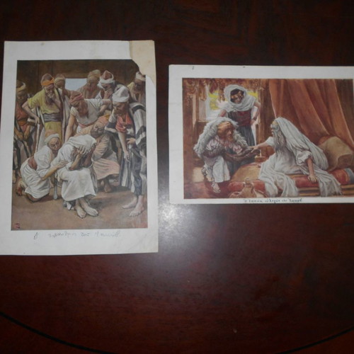 Old Testament 4 used chromolithographs 22x15cm