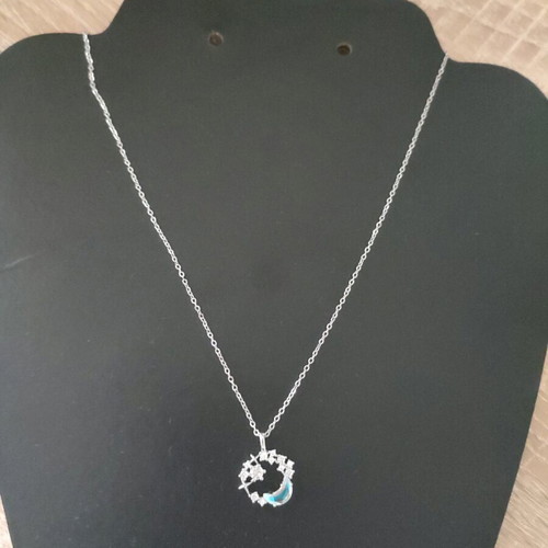 Moon and stars necklace stainless steel new, silver