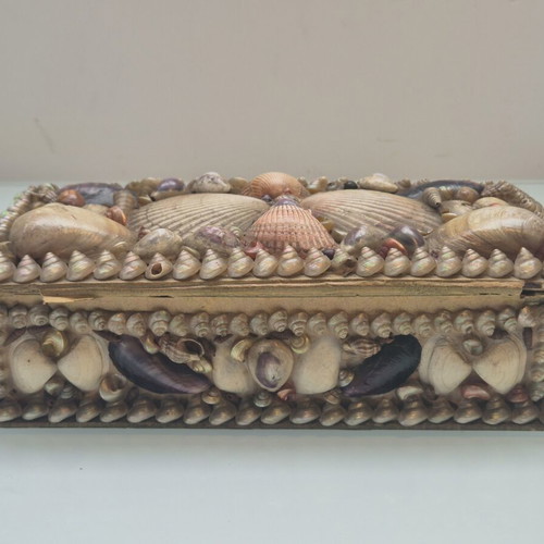 Handmade Seashell Jewelry Box, 1970s Vintage Folk Art Trinket Box